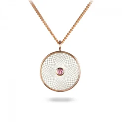 Sterling Silver Small Pendant with White Mother-of-Pearl and a Pink Sa