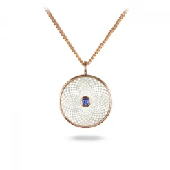 Sterling Silver Small Pendant with White Mother of Pearl and a Blue Sa