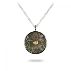 Sterling Silver Small Pendant with Grey Mother-of-Pearl and a Yellow S