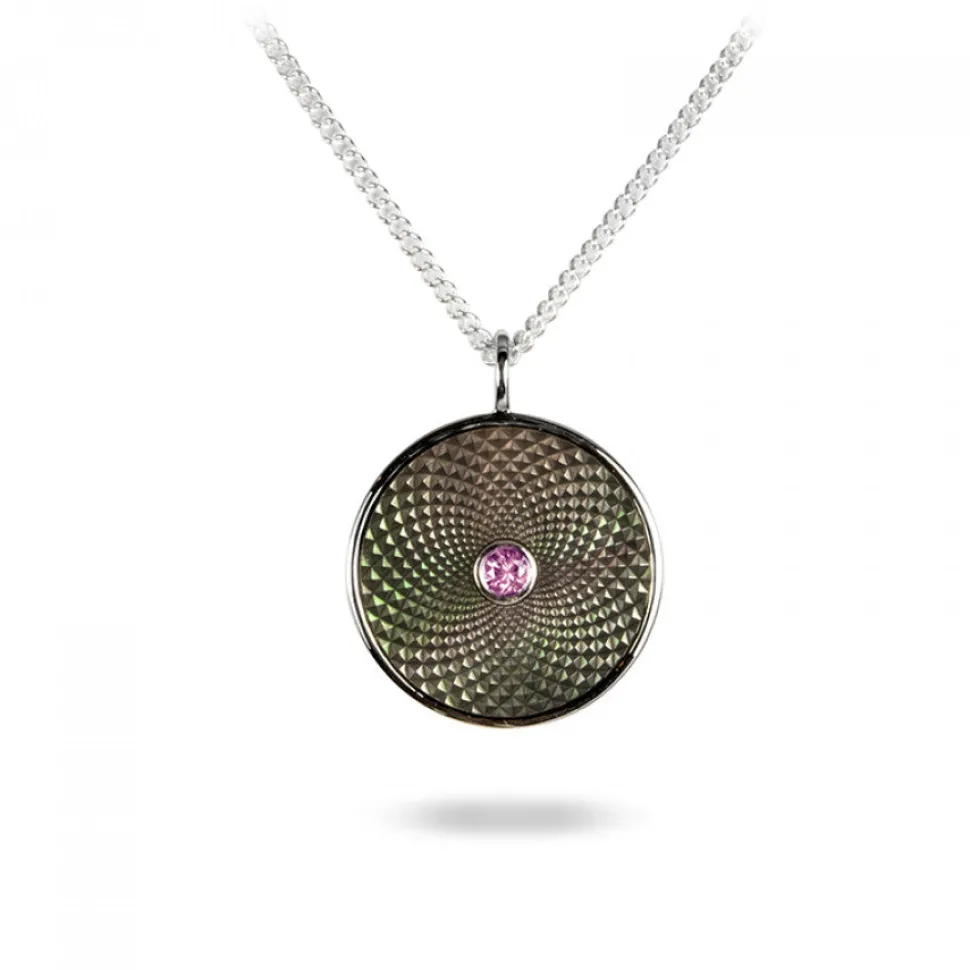 Sterling Silver Small Pendant with Grey Mother-of-Pearl and a Pink Sap