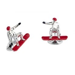 Sterling Silver Snowboarder with Red Snowboard and Helmet