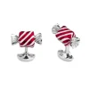 Sterling Silver Square Sweet Cufflinks with Red & White Stripes