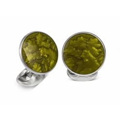 Sterling Silver Summer Haze Enamel Cufflinks in Olive Green