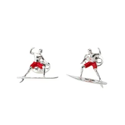 Sterling Silver Surfer Cufflinks With Red Enamel Shorts