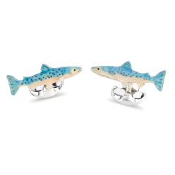 Sterling Silver Swimming Salmon Cufflinks