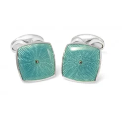 Sterling Silver Teal Blue Enamel Cufflinks