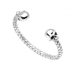Sterling Silver Torque Skull Bangle