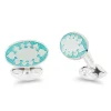 Sterling Silver Turquoise And Clear Fancy Design Enamel Cufflinks
