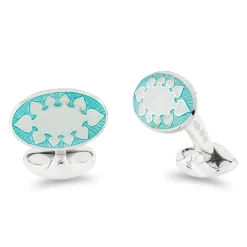 Sterling Silver Turquoise And Clear Fancy Design Enamel Cufflinks