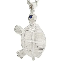 Sterling Silver Turtle Pendant with Sapphire Eyes