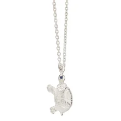 Sterling Silver Turtle Pendant with Sapphire Eyes