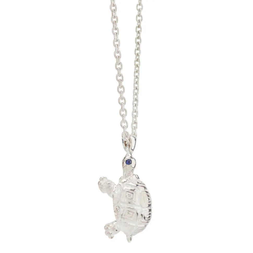 Sterling Silver Turtle Pendant with Sapphire Eyes