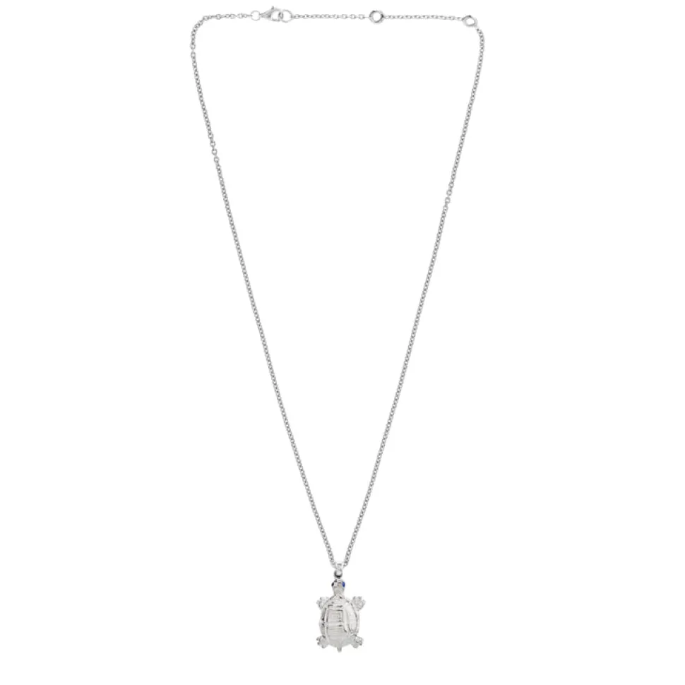Sterling Silver Turtle Pendant with Sapphire Eyes
