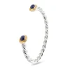 Sterling Silver Twist Bangle With 18ct Yellow Gold And Sapphire Ends