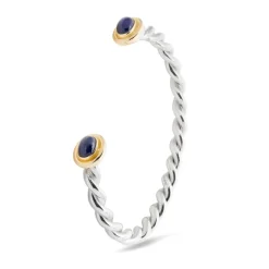 Sterling Silver Twist Bangle With 18ct Yellow Gold And Sapphire Ends