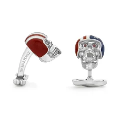 Sterling Silver USA Motorbike Helmet Skull Cufflinks