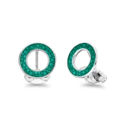 Sterling Silver Vitreous Enamel Shagreen Cufflinks - Light Blue