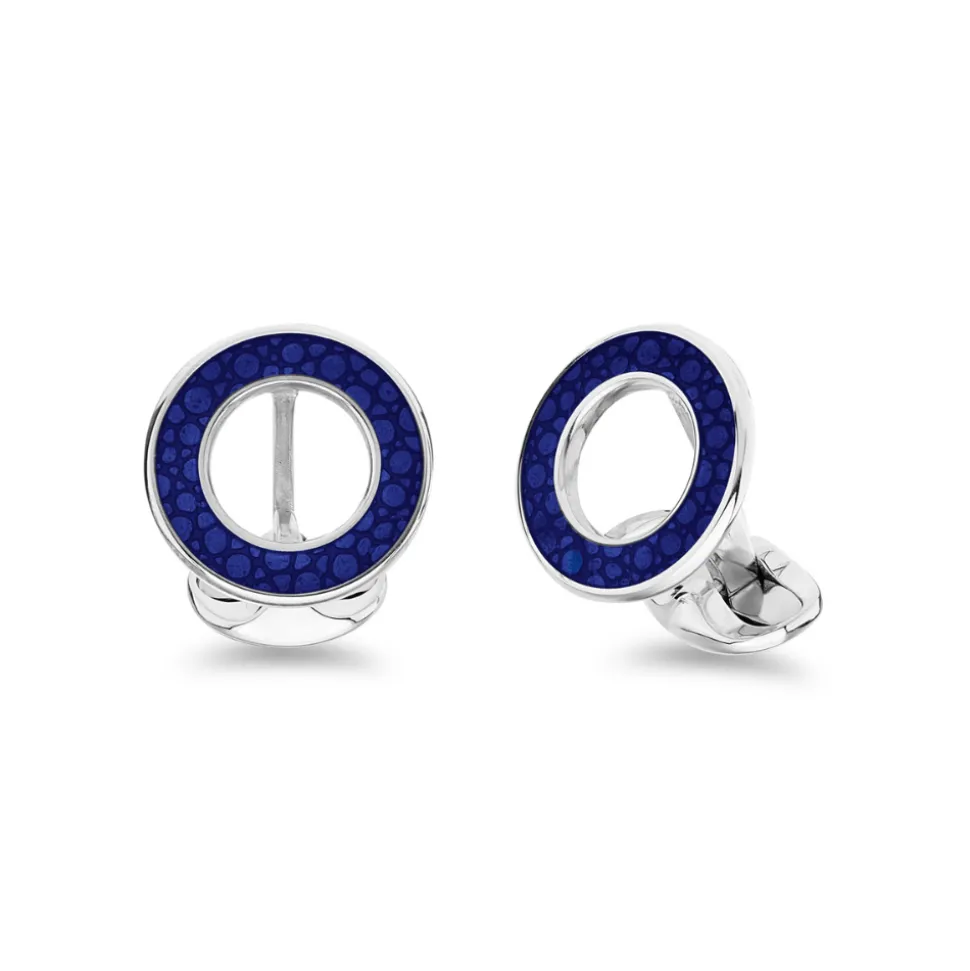 Sterling Silver Vitreous Enamel Shagreen Cufflinks - Blue Cufflinks