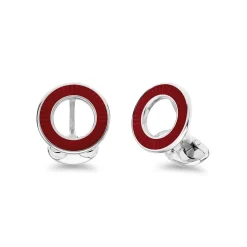 Sterling Silver Vitreous Enamel Faceted Cufflinks - Red Cufflinks