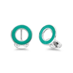 Sterling Silver Vitreous Enamel Faceted Cufflinks - Light Blue