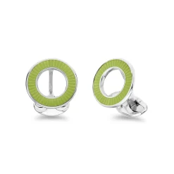 Sterling Silver Vitreous Enamel Faceted Cufflinks - Lime Green