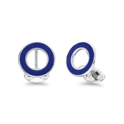 Sterling Silver Vitreous Enamel Faceted Cufflinks - Blue Cufflinks