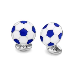 Sterling Silver White and Blue Football Cufflinks
