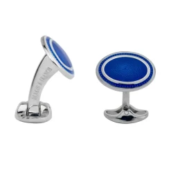 Sterling Silver White and Royal Blue Enamel Cufflinks