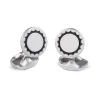 Sterling Silver White, Black and Clear Enamel Round Cufflinks