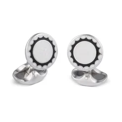 Sterling Silver White, Black and Clear Enamel Round Cufflinks