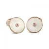 Sterling Silver White Mother-of-Pearl Cufflinks with a Pink Sapphire G