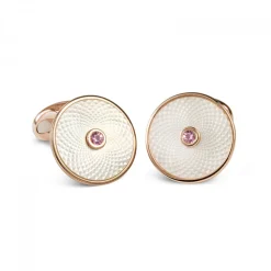 Sterling Silver White Mother-of-Pearl Cufflinks with a Pink Sapphire G