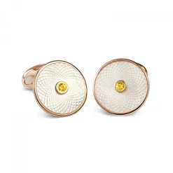Sterling Silver White Mother-of-Pearl Cufflinks with a Yellow Sapphire