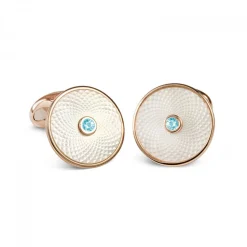 Sterling Silver White Mother-of-Pearl Cufflinks with Aquamarine Gemsto