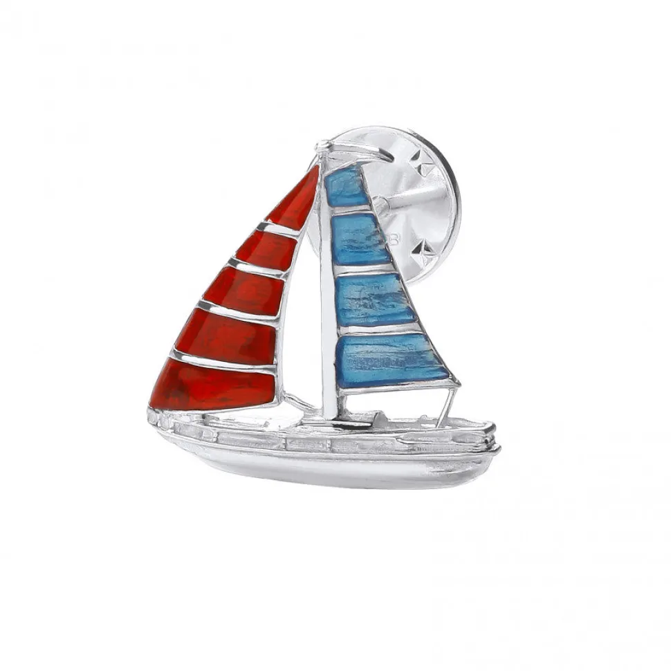 Sterling Silver Yacht Lapel Pin