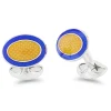 Sterling Silver Yellow And Royal Blue Enamel Cufflinks