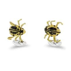 Sterling Silver Yellow And Black Tok Tokkie Beetle Cufflinks