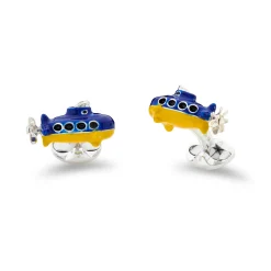 Sterling Silver Yellow And Blue Submarine Cufflinks