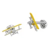 Sterling Silver Yellow Biplane Cufflinks with Rotating Propeller