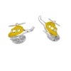 Sterling Silver Yellow Enamel Helicopter Cufflinks