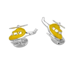 Sterling Silver Yellow Enamel Helicopter Cufflinks