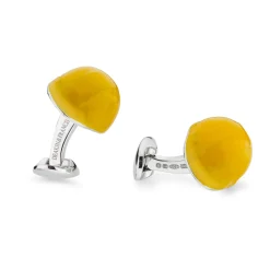 Sterling Silver Yellow Enamel Hard Hat Cufflinks