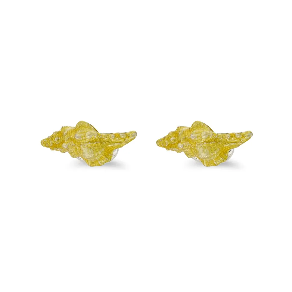 Sterling Silver Yellow Enamel Seashell Cufflinks