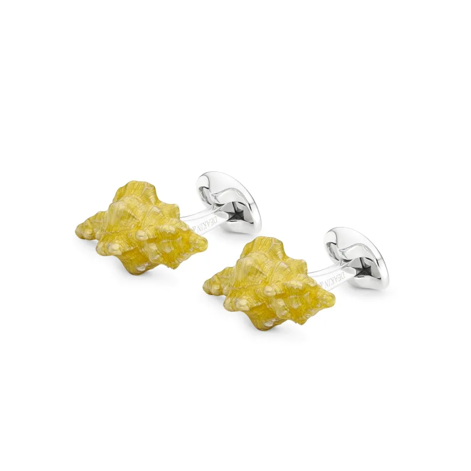 Sterling Silver Yellow Enamel Seashell Cufflinks