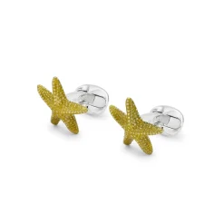 Sterling Silver Yellow Enamelled Starfish Cufflinks
