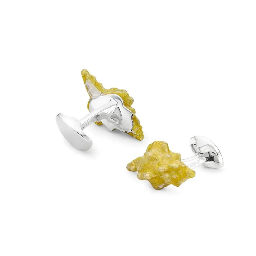 Sterling Silver Yellow Enamel Seashell Cufflinks