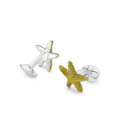 Sterling Silver Yellow Enamelled Starfish Cufflinks