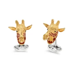 Sterling Silver Yellow Gold Plate And Enamel Giraffe Cufflinks