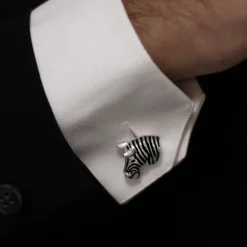 Sterling Silver Zebra Cufflinks With Sapphire Eyes
