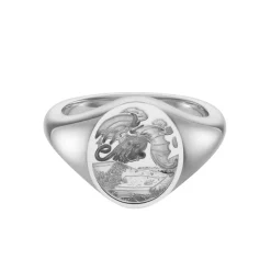 Sterling Silver Zodiac Signet Ring - 12x10mm Oval – Dragon (English)